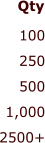 100 250 500 1,000 2500+  Qty